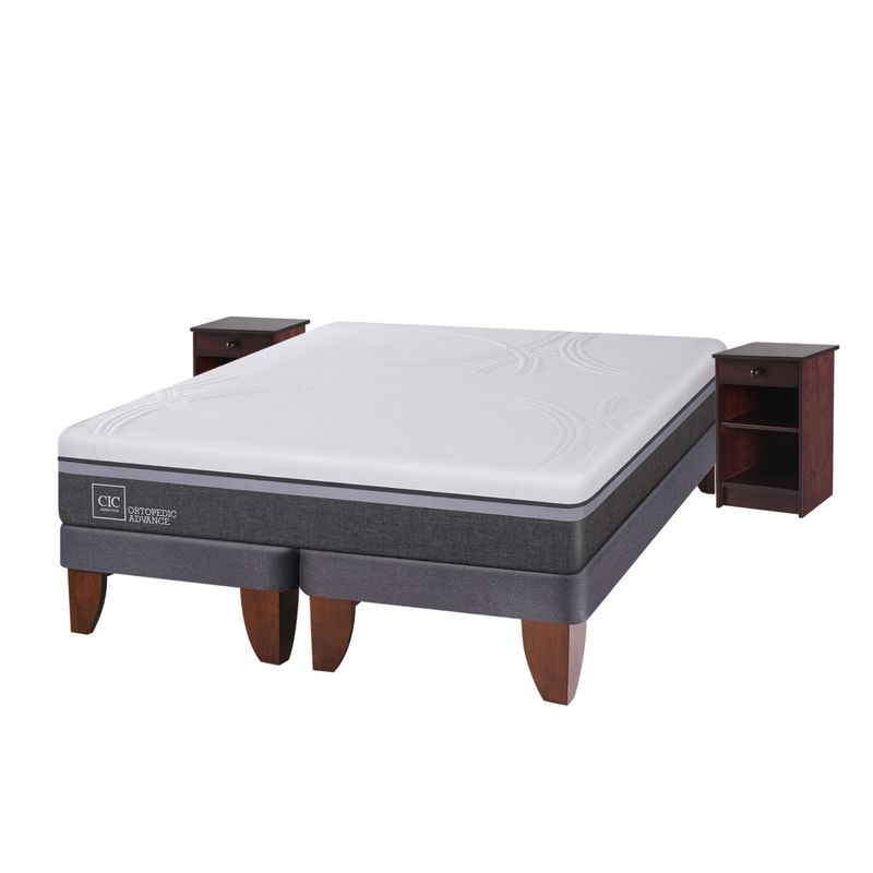 CIC - Cama Europea Ortopedic Advance 2 Plazas Base Dividida + 2 Veladores New Dublín Chocolate   Cic