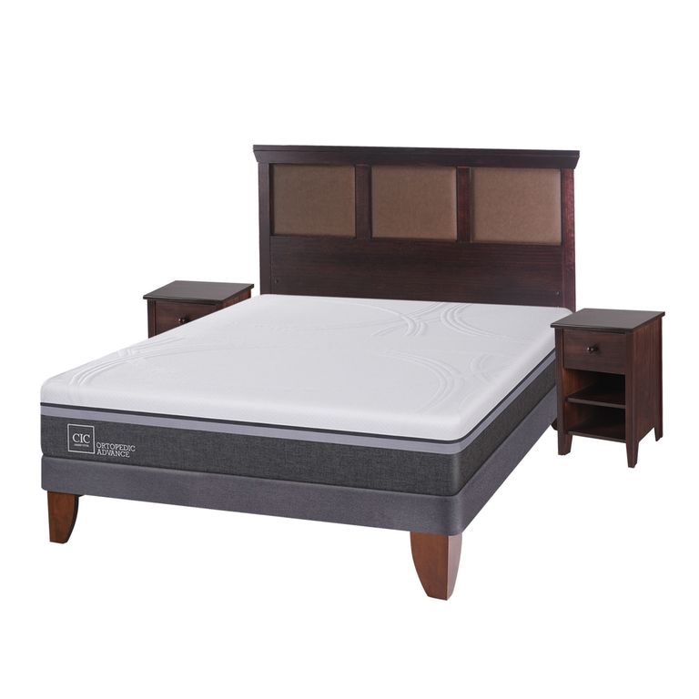 CIC Cama Europea Ortopedic Advance 2 Plazas Base Normal + Muebles New Torino Chocolate