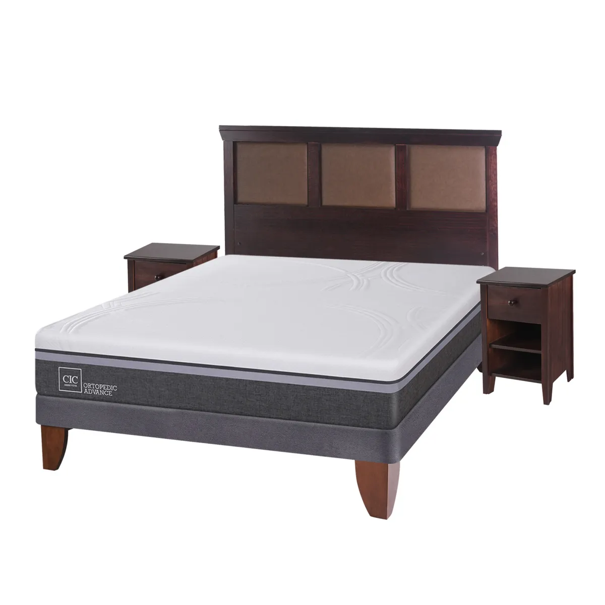 CIC - Cama Europea Ortopedic Advance 2 Plazas Base Normal + Muebles New Torino Chocolate Cic