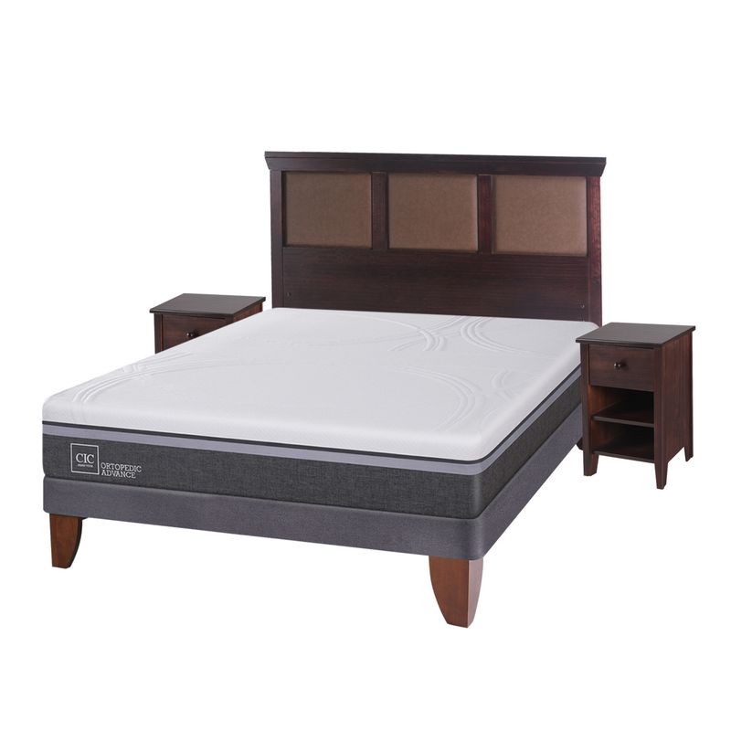 CIC - Cama Europea Ortopedic Advance 2 Plazas Base Normal + Muebles New Torino Chocolate Cic