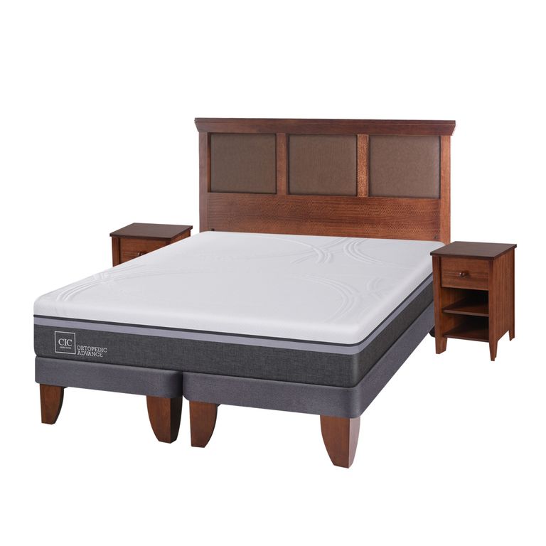 CIC Cama Europea Ortopedic Advance 2 Plazas Base Dividida + Muebles New Torino Caramel