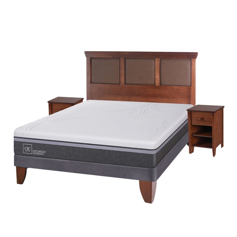 CIC - Cama Europea Ortopedic Advance 2 Plazas Base Normal + Muebles New Torino Caramel Cic