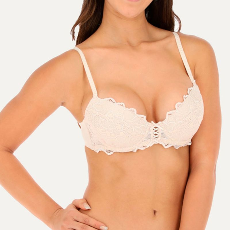 FLORES - Sostén Doble Push Up Copas Con Encaje Mujer Flores