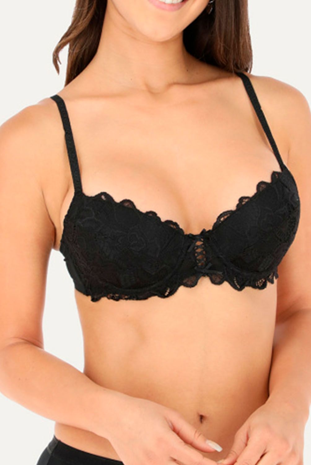FLORES - Sostén Doble Push Up Copas Con Encaje Mujer Flores