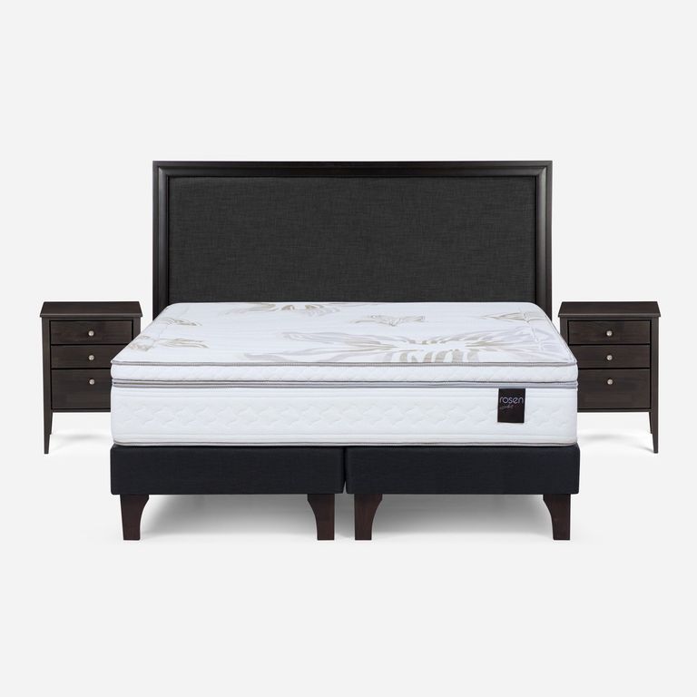 Cama Europea Art 4 2 Plazas x 2.00mt Base Dividida + Respaldo + 2 Veladores