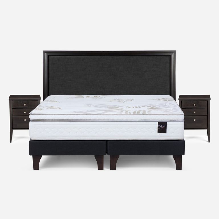 Cama Europea Art 4 King x 2.00mt Base Dividida + Respaldo + 2 Veladores