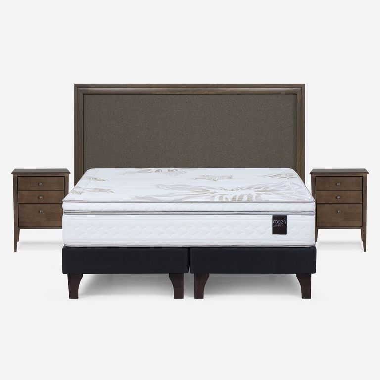 Cama Europea Art 4 2 Plazas x 2.00mt Base Dividida + Respaldo + 2 Veladores