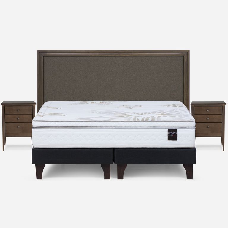 ROSEN Cama Europea Art 4 King x 2.00mt Base Dividida + Respaldo + 2 Veladores