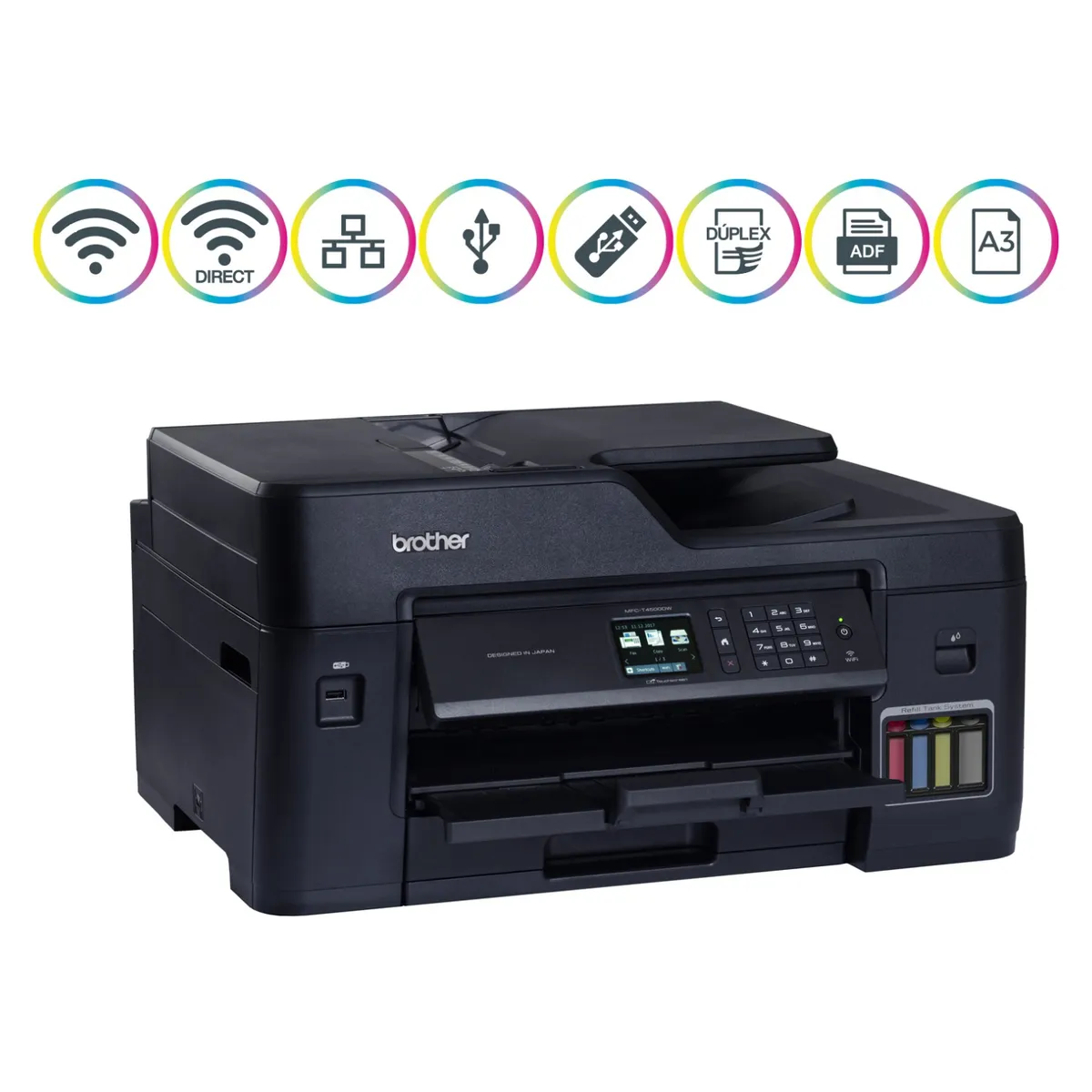 BROTHER - Impresora Multifuncional Brother MFCT4500DW Tinta Continua Color WiFi Dúplex ADF Ethernet