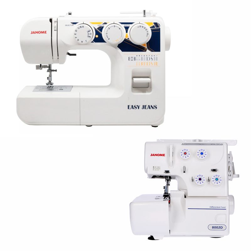 JANOME - Pack Janome Máquina de Coser Easy Jeans + Máquina Overlock 8002D