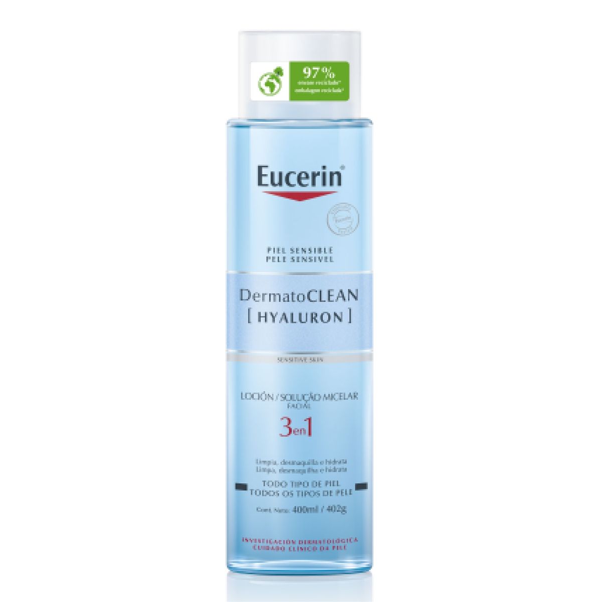 EUCERIN - DermatoCLEAN Loción Micelar Limpiadora Facial 3x1 Día y Noche 400ml Eucerin