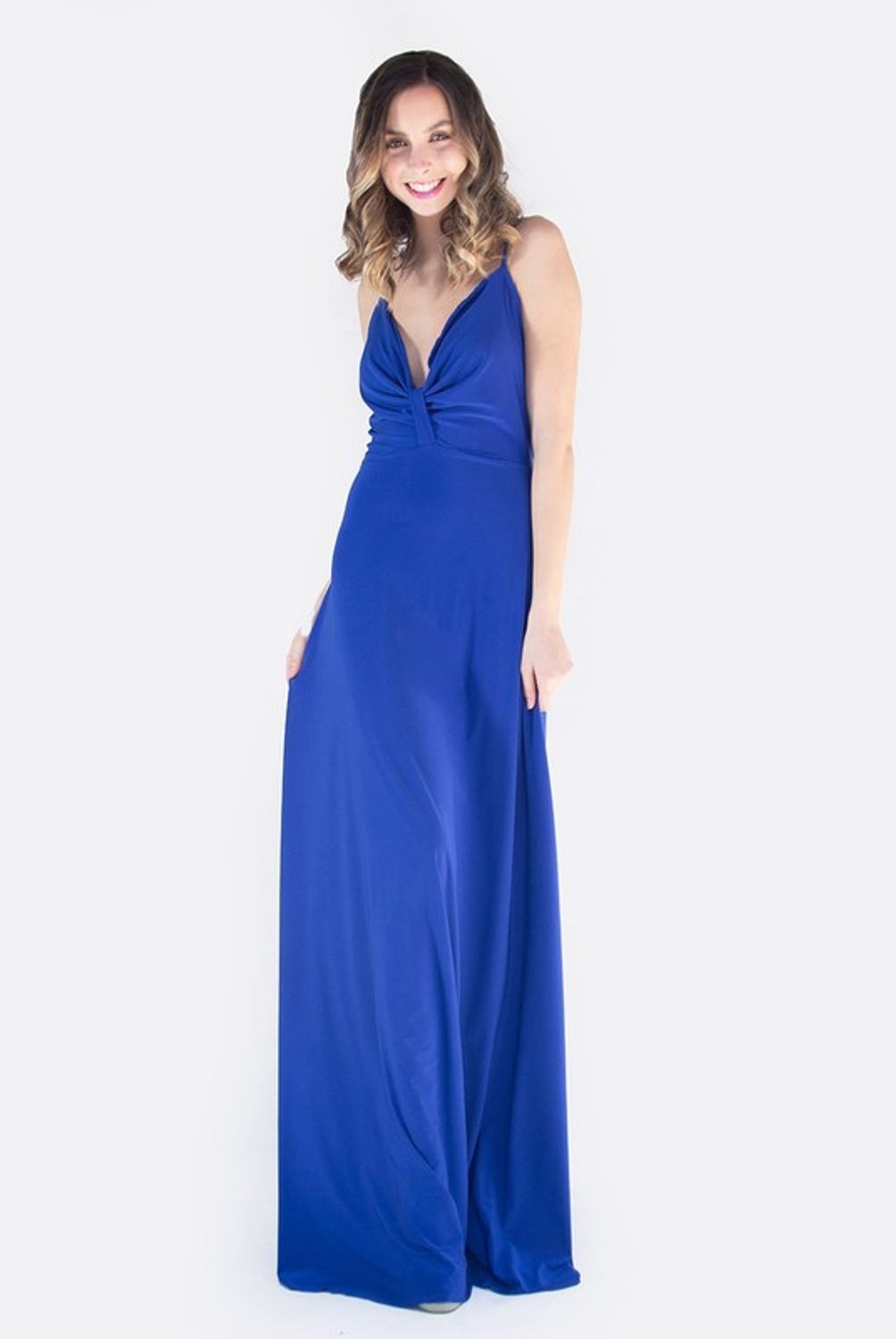 MARIA PASKARO - Vestido Largo Fiesta Mangas Azul