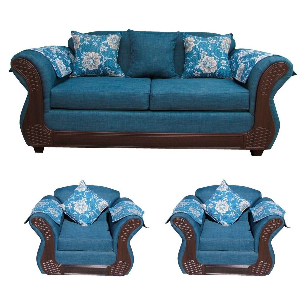 ALMORE - Juego de Living 2-1-1 Irlanda Azul Choco