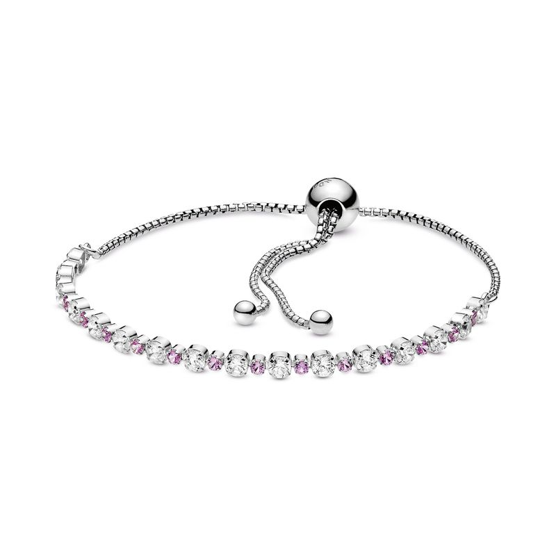 PANDORA - Brazalete Rosa Y Transparente Brillante Con Cierre Deslizante Mujer Pandora