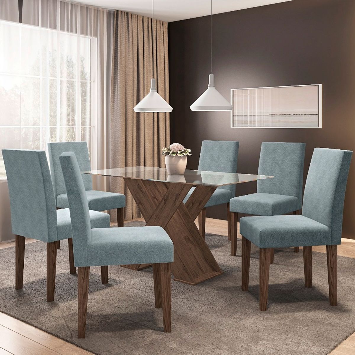 JDO & DESIGN - Juego De Comedor Isidora 6 Sillas Celeste Jdo & Design