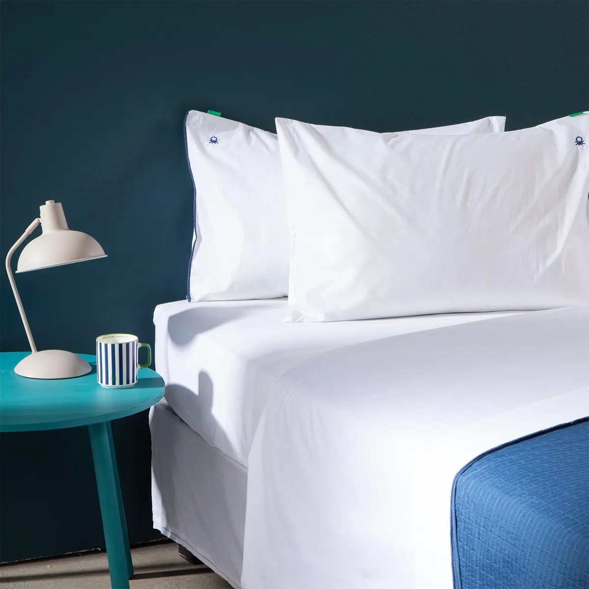 BENETTON - Juego De Sábanas Piping 100% Algodón 200 Hilos Liso Benetton