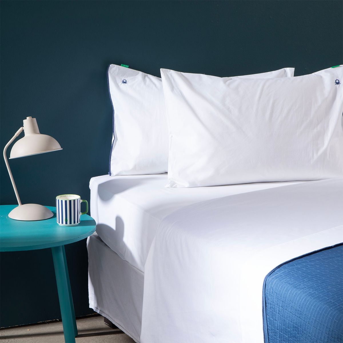 BENETTON - Juego De Sábanas Piping 100% Algodón 200 Hilos Liso Benetton