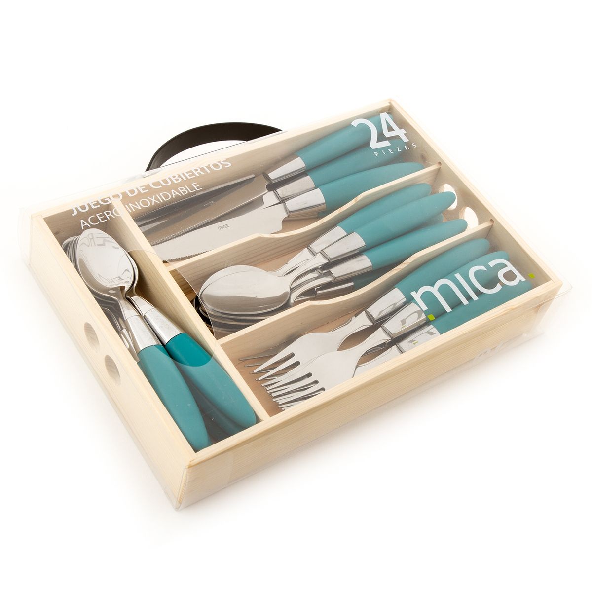 MICA - Juego De Cubiertos Madera 24 Piezas Acero Inoxidable Color Play Mica