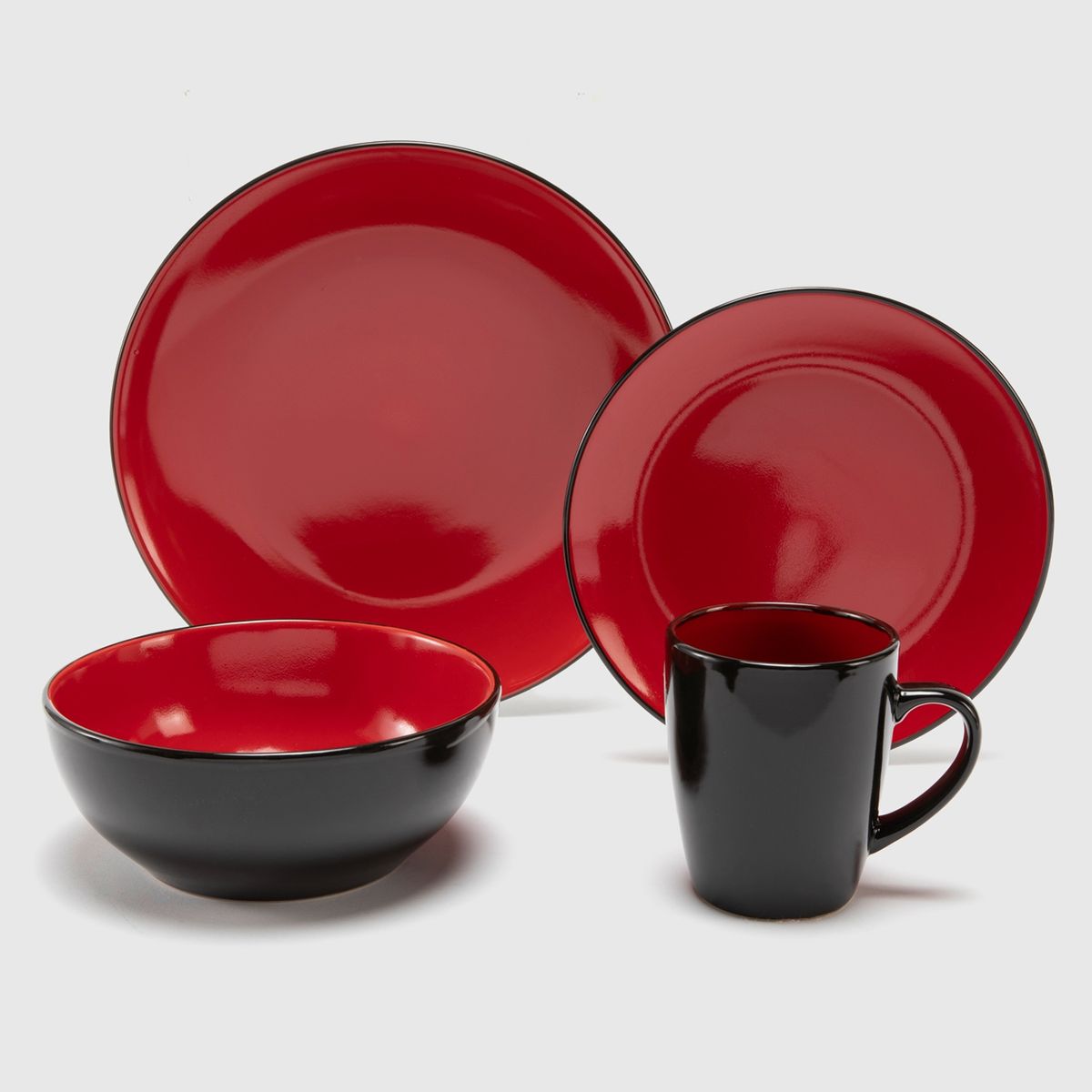 MICA - Juego De Vajilla 24 Piezas Cerámica Roja Y Negra Alexis Mica