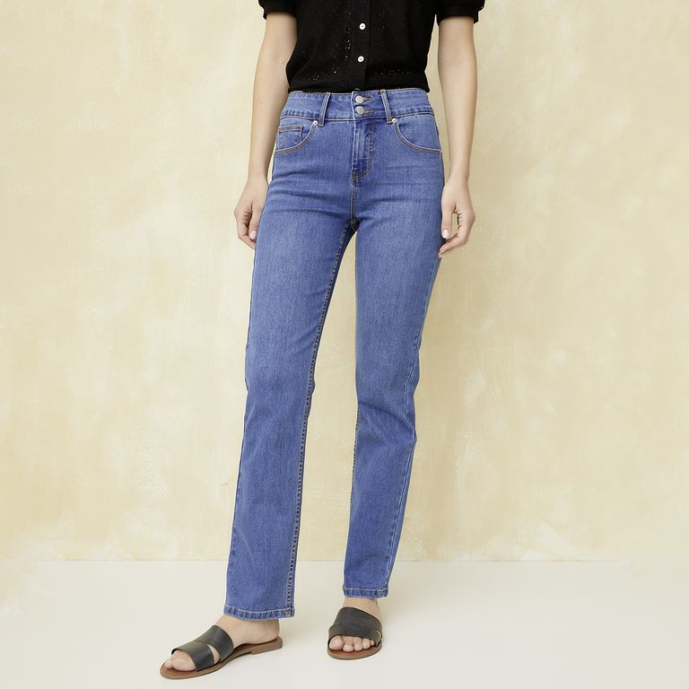 Jeans Straight Tiro Medio Mujer