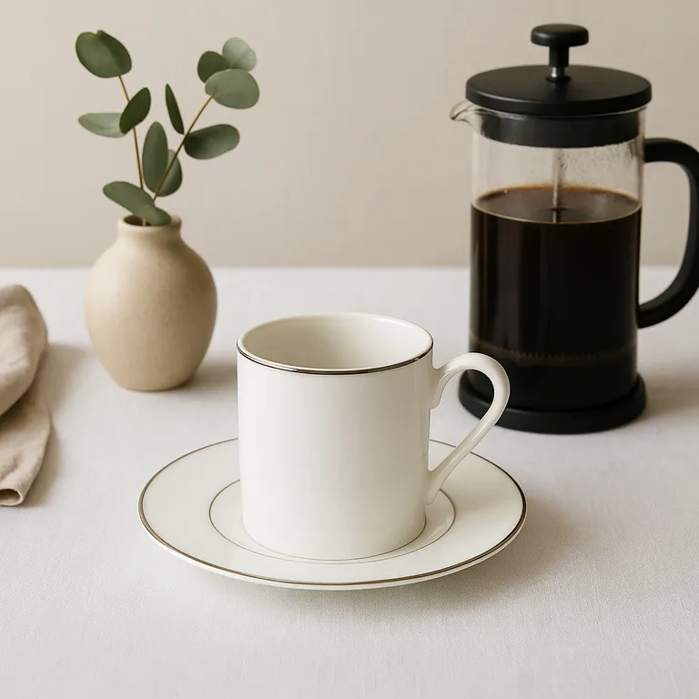 Taza Café 110 Ml Con Plato Borde Plateado