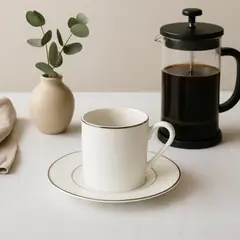 FLORENCIA - Taza Café 110 ml con plato Borde Plateado