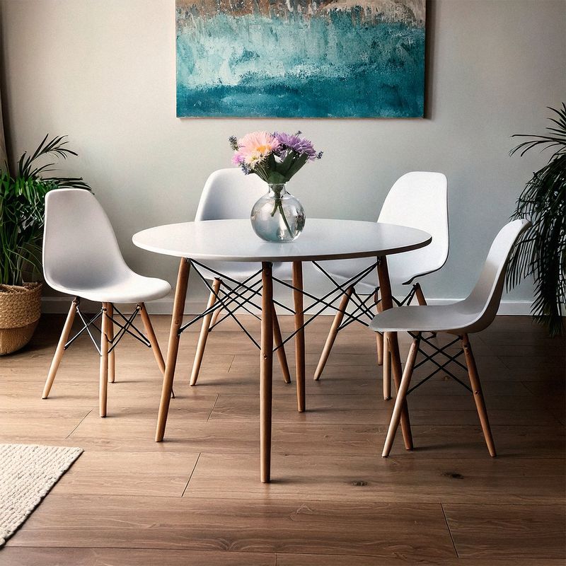 MICA - Mesa de Comedor Mica Bilund 4 Puestos Redonda Vidrio y Madera