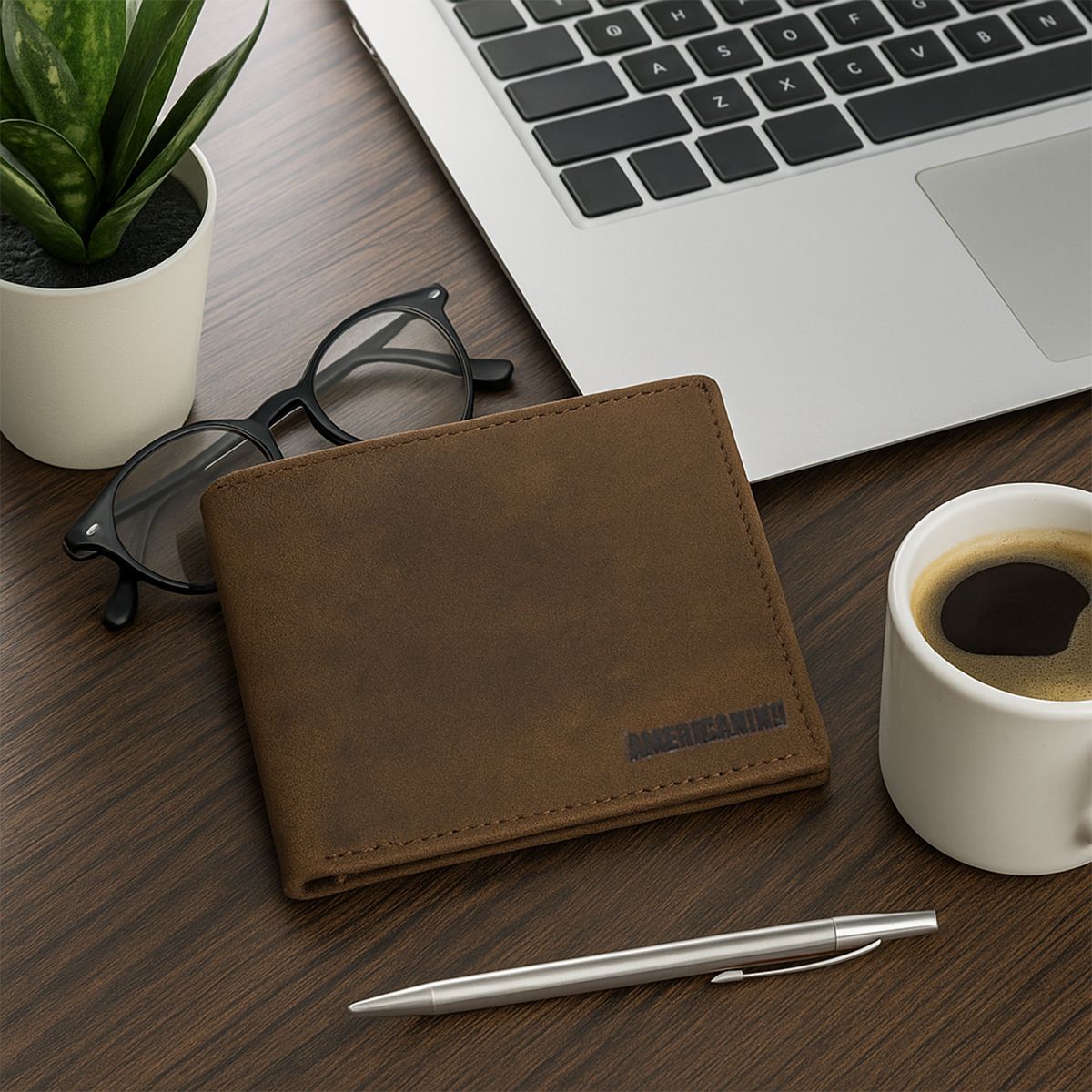 AMERICANINO - Billetera De Cuero Café Americanino Hombre