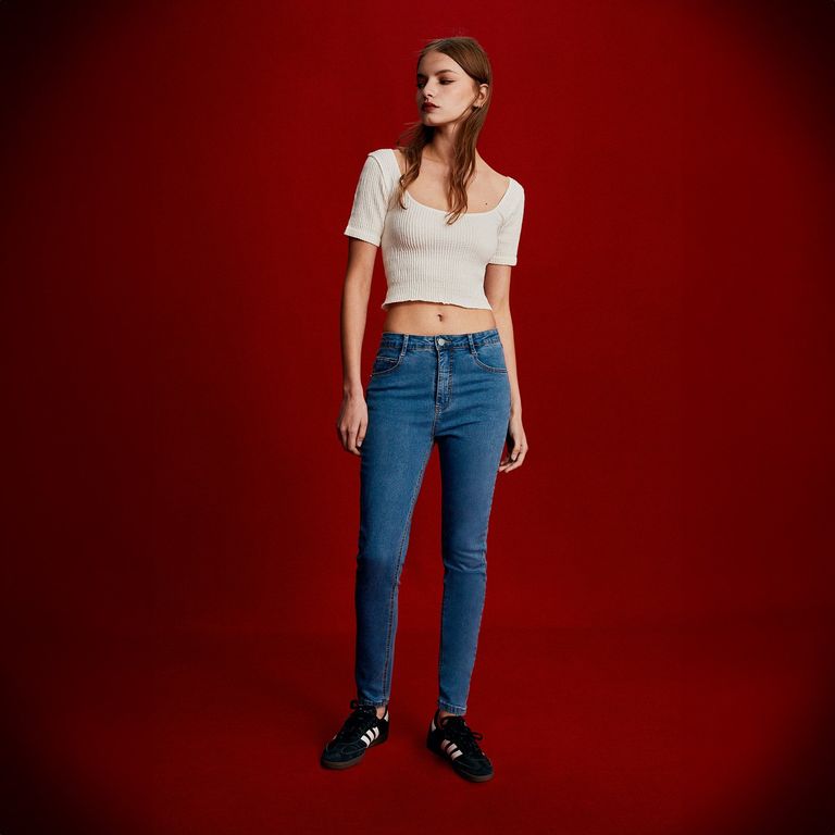 Jeans Skinny Tiro Alto Mujer