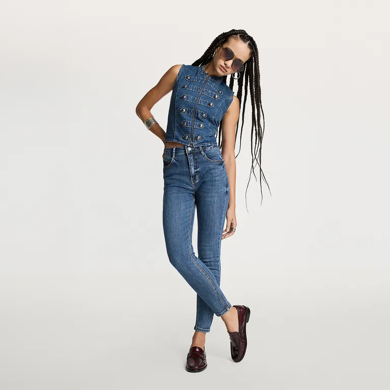 Jeans Skinny Tiro Alto Mujer