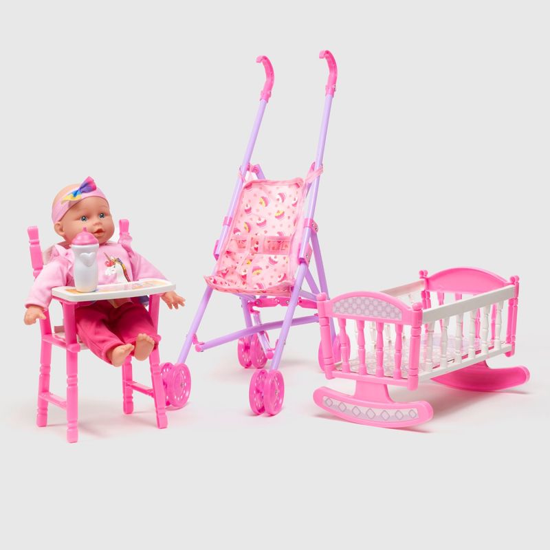 UNEEDA - Muñeca Con Cuna + Coche + Silla Uneeda