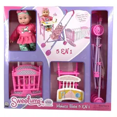 UNEEDA - Muñeca Con Cuna + Coche + Silla