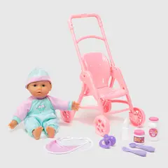 UNEEDA - Muñeca 13 Con Coche Y 6 Accesorios