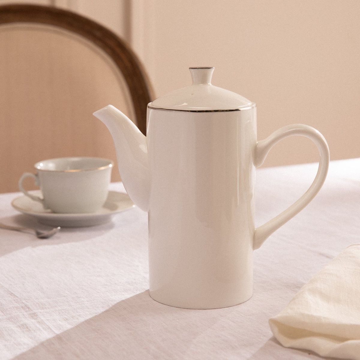 FLORENCIA - Tetera Florencia Silver Porcelana Blanca Redonda