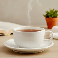 Taza De Té Flat Edge Con Plato Loza Blanca