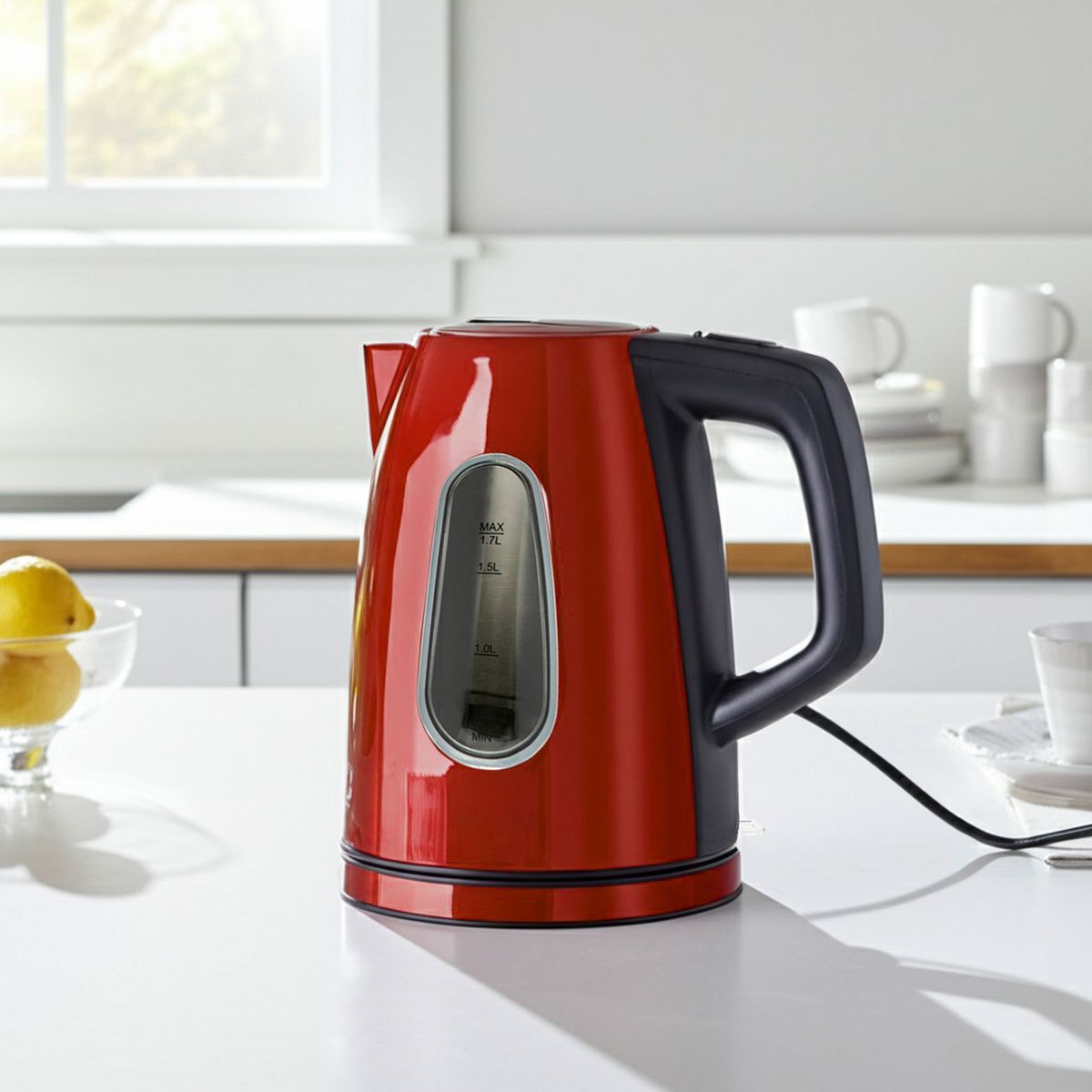 RECCO - Hervidor Eléctrico 1.7 Litros Acero Inoxidable Rojo Recco