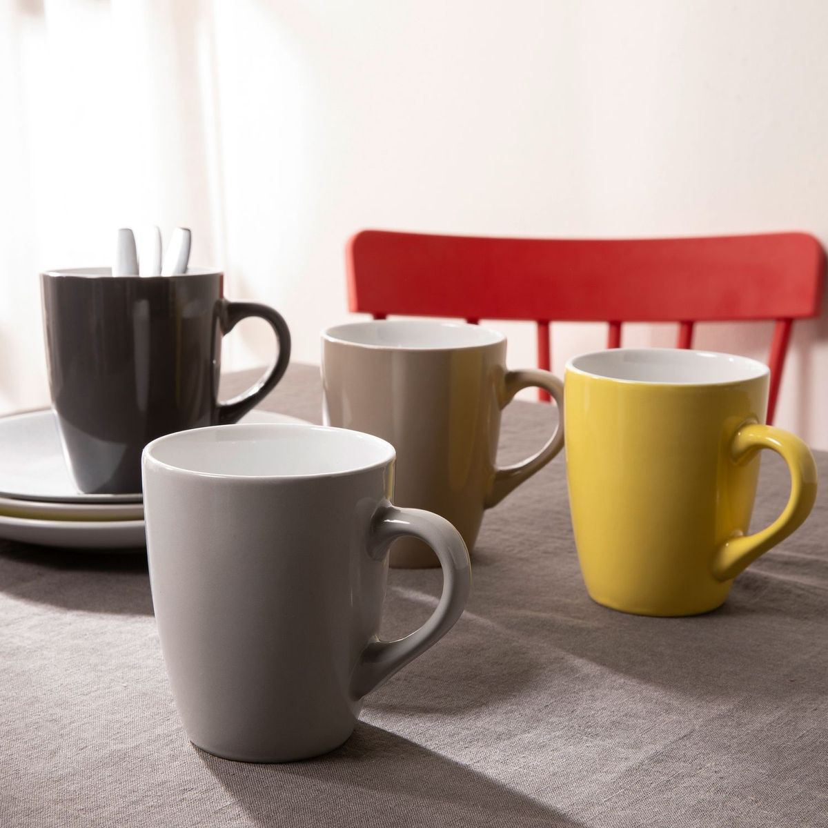 MICA - Set 4 Tazas Mug Cerámica Colores 370 ml Mica