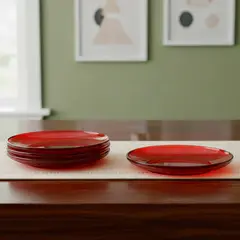 ROBERTA ALLEN - Set 4 Platos Postre Vidrio Labrado Rojo