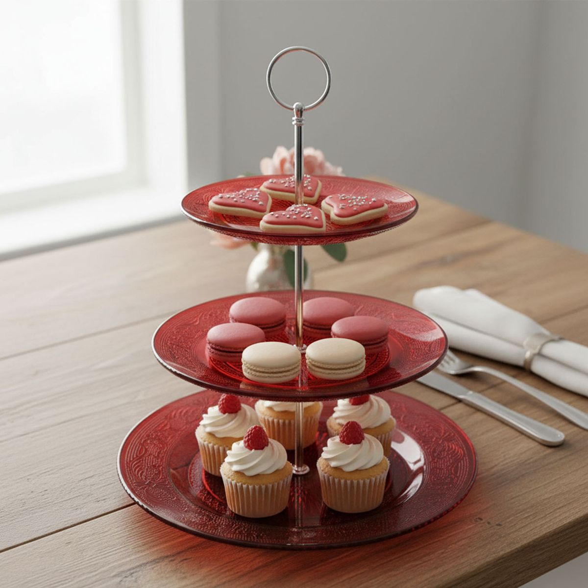 ROBERTA ALLEN - Tortero 3 Pisos Vidrio Labrado 25 cm Rojo Roberta Allen