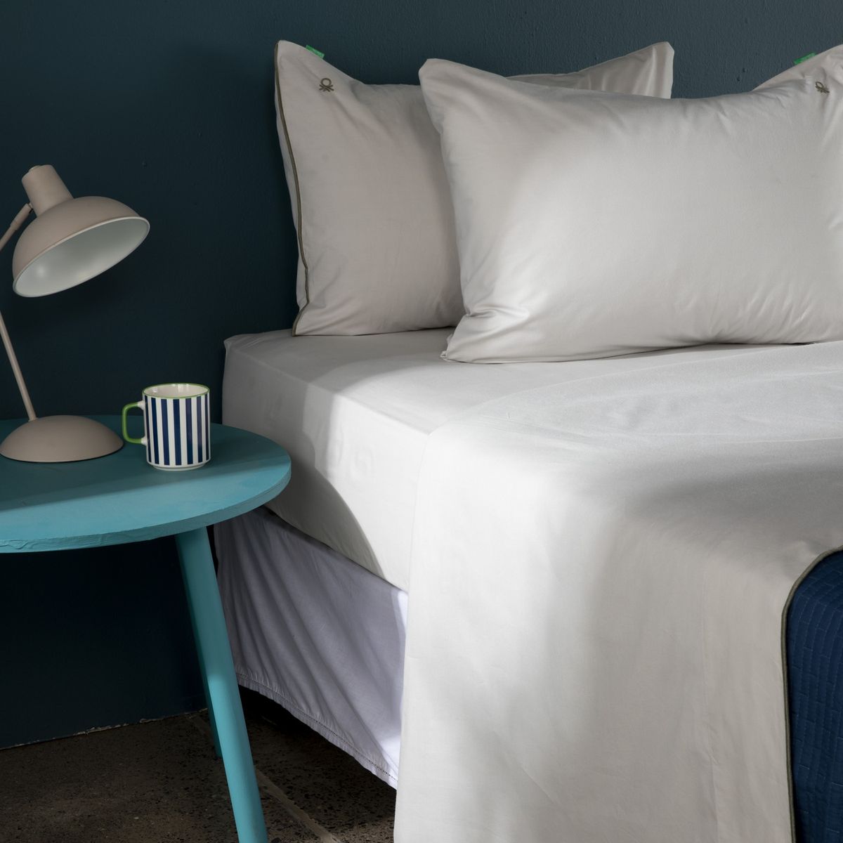 BENETTON - Juego De Sábanas Liso Blanco 100% Algodón 200 Hilos Benetton