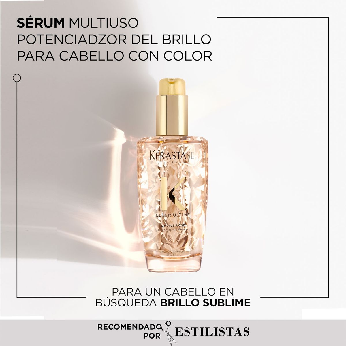 KERASTASE - Aceite Brillo Sublime Todo Tipo De Cabello Con Color L'Huile Rose Elixir Ultime 100ml Kerastase