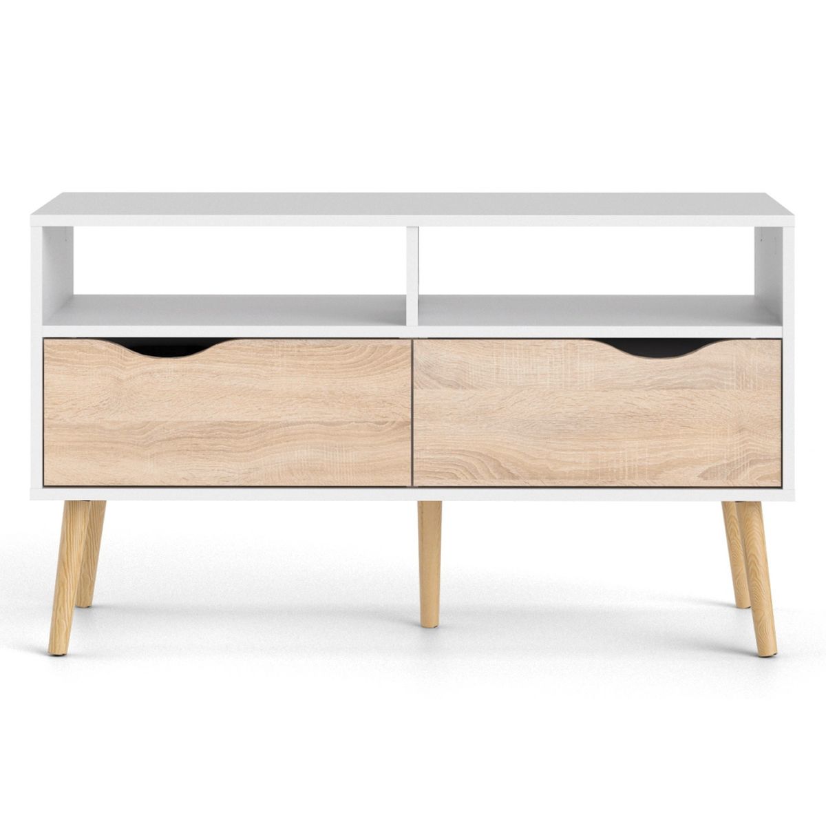 TVILUM - Rack Tv 42 Pulgadas Oslo 2 Cajones Blanco/Roble Tvilum