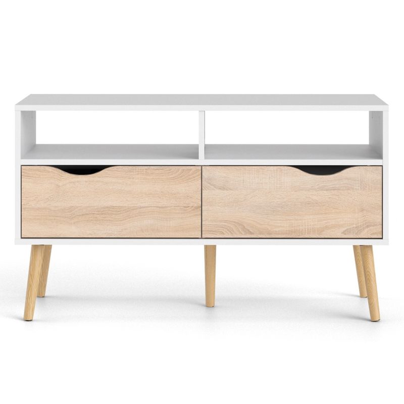 TVILUM - Rack Tv Oslo 2 Cajones 2 Nichos Blanco/Roble Tvilum