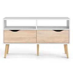 TVILUM - Rack Tv 42 Pulgadas Oslo 2 Cajones Blanco/Roble