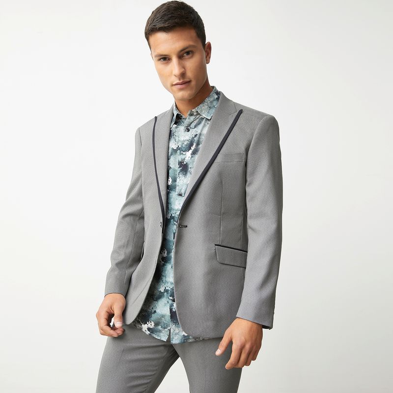 BASEMENT - Basement Chaqueta de vestir Formal Gris Negro Skinny Fit Hombre
