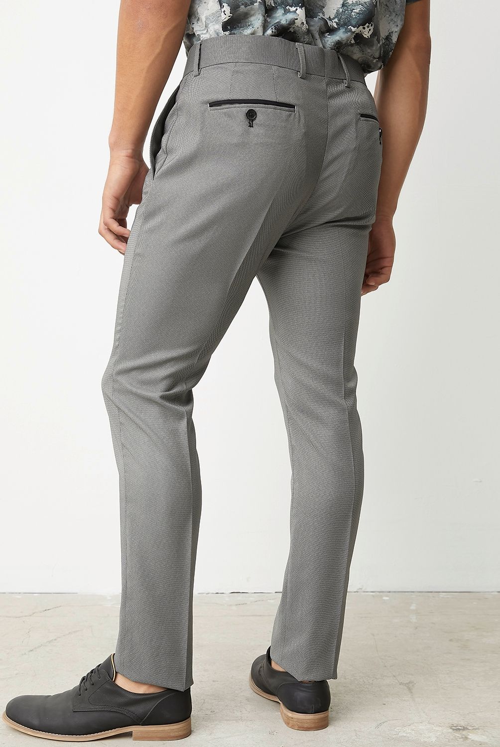 BASEMENT - Pantalón Traje Gris Negro Skinny Fit Elasticado