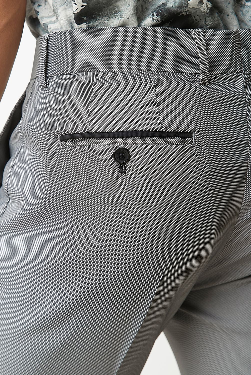 BASEMENT - Pantalón Traje Gris Negro Skinny Fit Elasticado