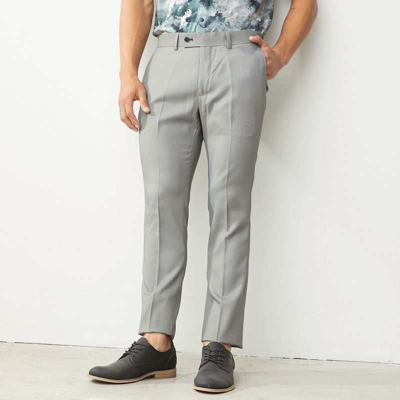 BASEMENT - Pantalón Traje Gris Negro Skinny Fit Elasticado