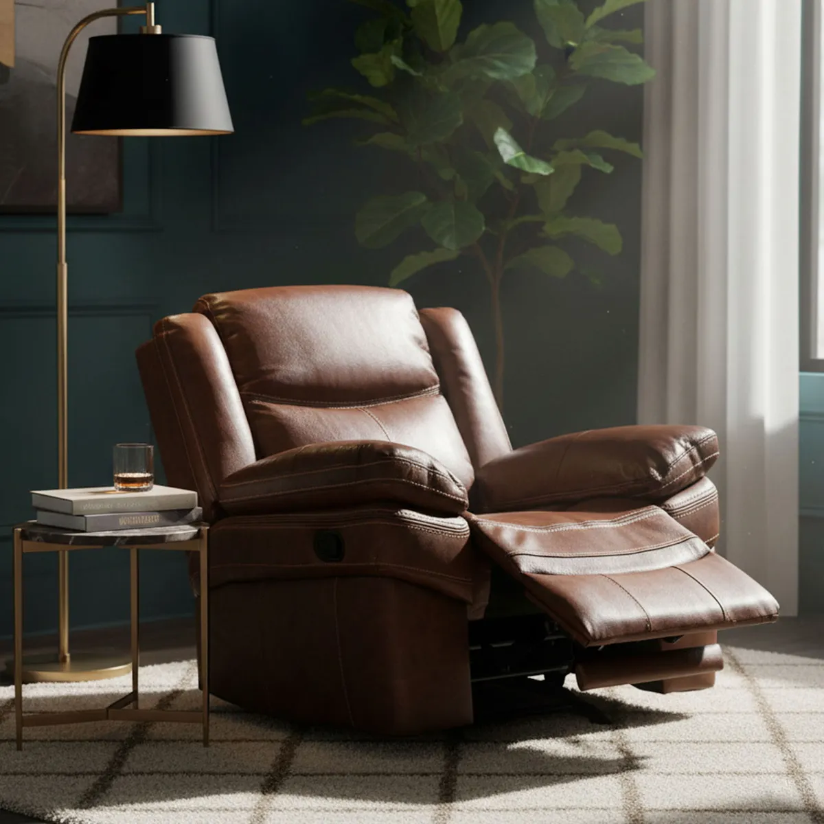 BASEMENT HOME - Sillón Berger Kanye Reclinable Cuero Marrón Basement Home