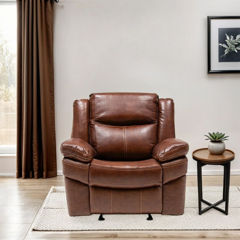 BASEMENT HOME - Sillón Berger Kanye Reclinable Cuero Marrón Basement Home